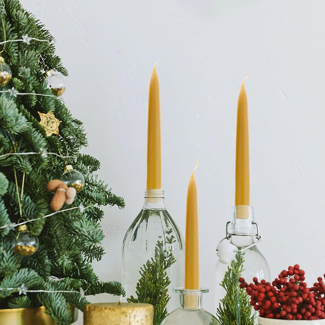 Natural Beeswax Taper Candles, DEYBBY Smokeless and Dripless Beeswax Candles, Long Lasting Burning, Nontoxic, 8 inch, 6 Pack