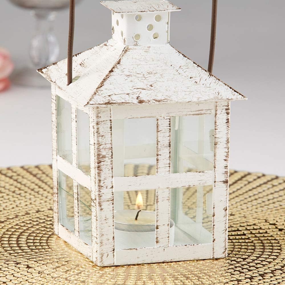 Kate Aspen Rustic Farmhouse Decor White Candle Holder Lantern Decorative (5 Inch), Wedding Decoration, Centerpiece Table Decorations, Home Decor, Shelf Decor, Fireplace Lantern
