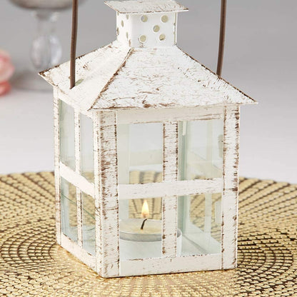 Kate Aspen Rustic Farmhouse Decor White Candle Holder Lantern Decorative (5 Inch), Wedding Decoration, Centerpiece Table Decorations, Home Decor, Shelf Decor, Fireplace Lantern