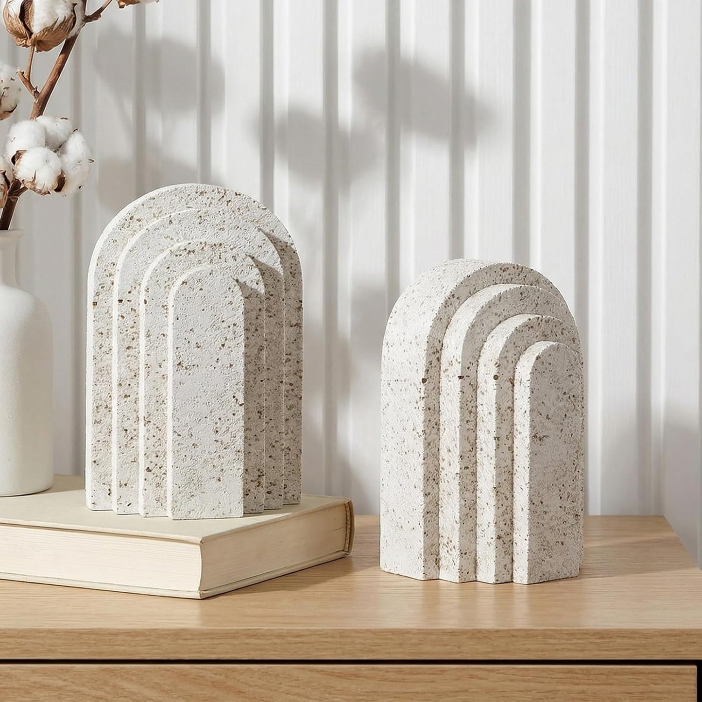 Heavy Duty Book Ends for Shelves, Decorative Book Stopper for Shelves, Resin Decor Bookends for Heavy Books, Modern Pleasing Layered Arch Design Aesthetic Bookend for Bookshelf, Home, Office