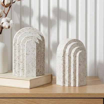Heavy Duty Book Ends for Shelves, Decorative Book Stopper for Shelves, Resin Decor Bookends for Heavy Books, Modern Pleasing Layered Arch Design Aesthetic Bookend for Bookshelf, Home, Office