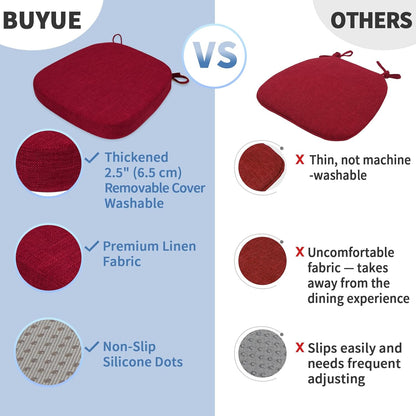 BUYUE Thickened 2.5" Friendly Woven Fabric Dining Chair Cushion, U-Shape High Density Foam Comfortable Chair Pad for Kitchen, Slip Resistant Indoor Seat Cushion (1 Piece, Dark Gray)