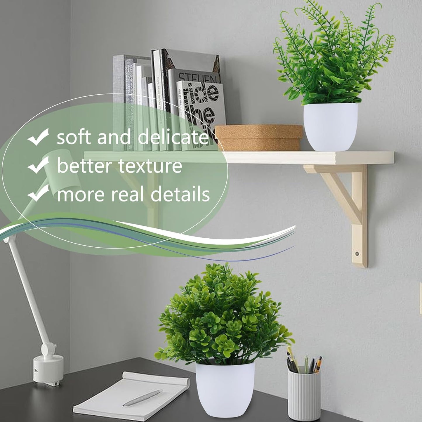 GREENTIME 4 Pack Fake Plants in Black Pot Mini Artificial Eucalyptus Potted Plant Small Faux Grass Greenery Potted for Indoor Home Office Farmhouse Bathroom Table Decoration