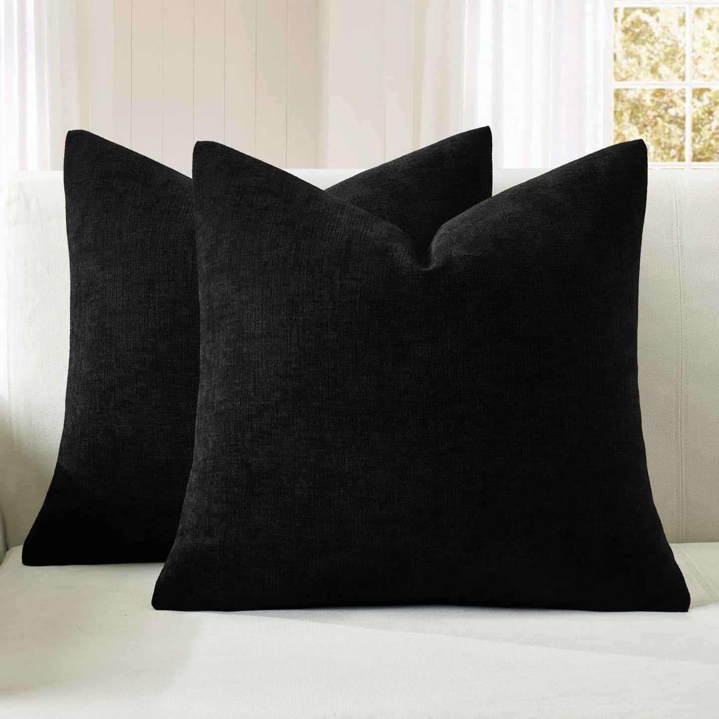 MIULEE Olive Green Couch Pillow Covers 18x18 Inch, Set of 2 Soft Chenille Decorative Square Throw Pillow Covers Farmhouse for Sofa Living Room Bed