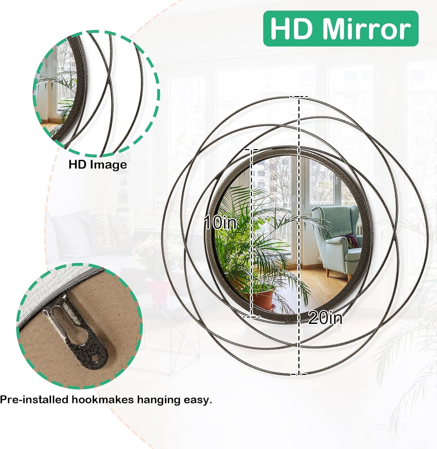 Gold Sunburst Mirrors for Wall Decorative Metal Round Art Mirrors Large Wall Decor Hanging Mirror for Bathroom Bedroom Living Room Vanity Entryway 16"