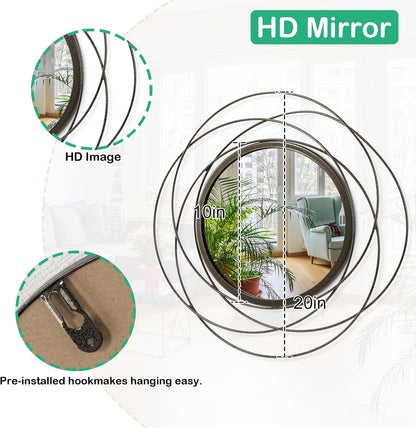Gold Sunburst Mirrors for Wall Decorative Metal Round Art Mirrors Large Wall Decor Hanging Mirror for Bathroom Bedroom Living Room Vanity Entryway 16"