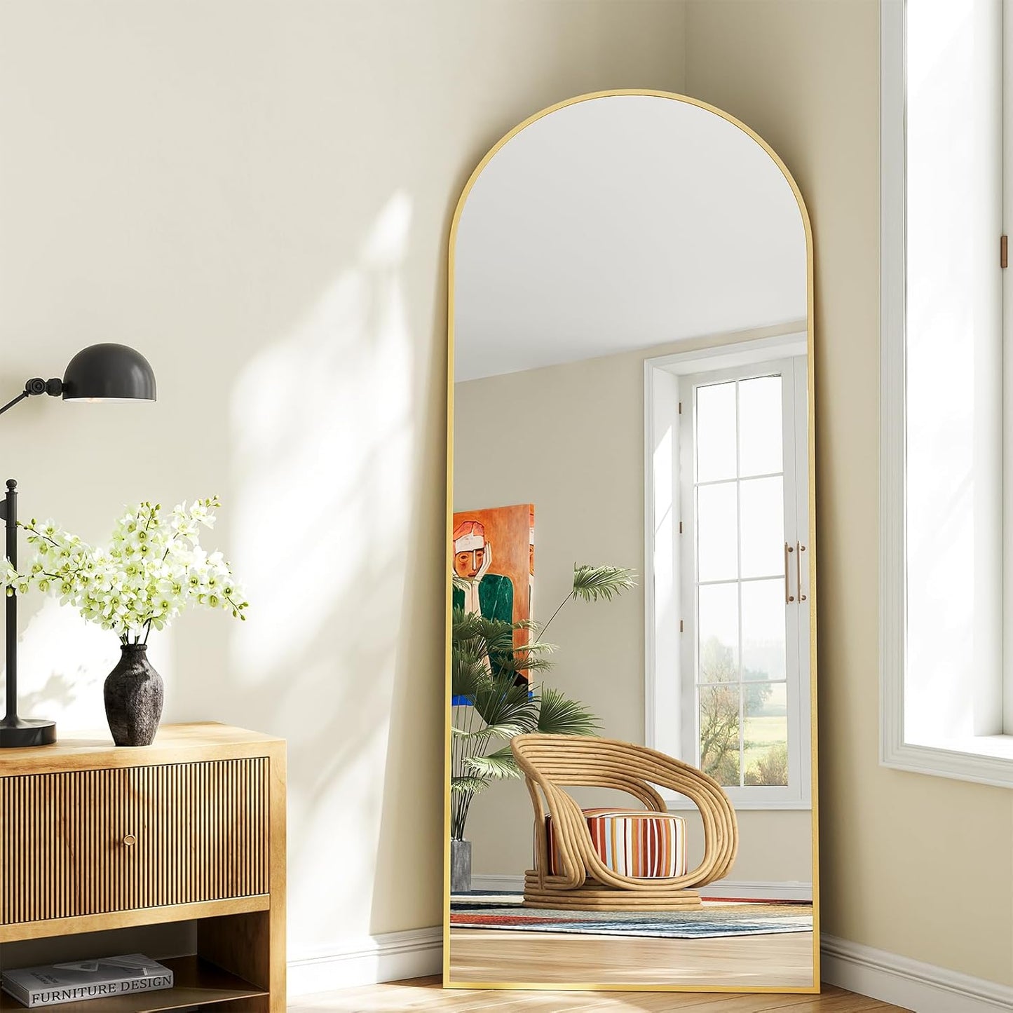 57" x 20" Arched Full Length Mirror - Wall Mounted/Floor Mirror Aluminum Alloy Frame Full Body Mirrors for Bathroom Living Room Bedroom and Entryway,Black
