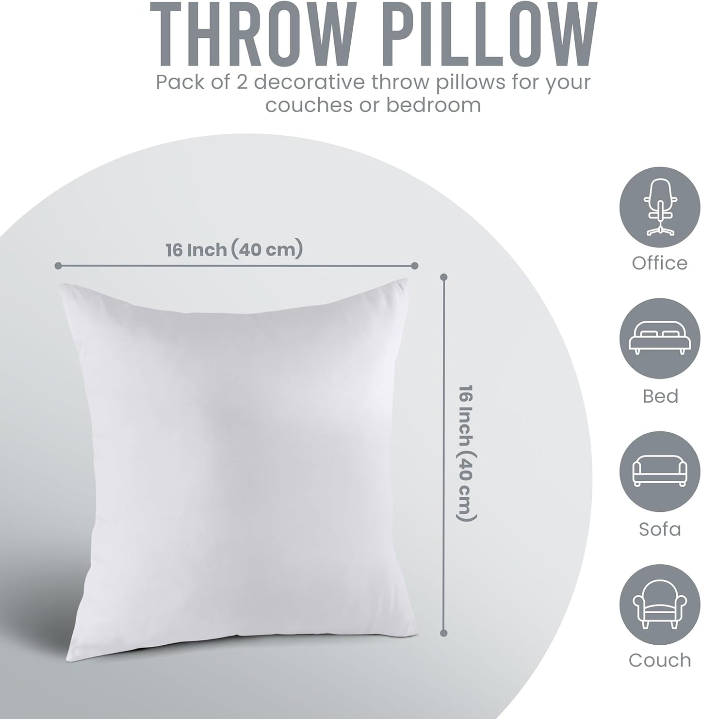 Utopia Bedding 18x18 Pillow Inserts, Set of 2, White – Indoor Decorative Throw Pillows for Bed, Sofa & Couch – Soft, Supportive & Fluffy Cushion Inserts