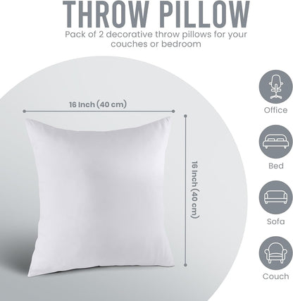 Utopia Bedding 18x18 Pillow Inserts, Set of 2, White – Indoor Decorative Throw Pillows for Bed, Sofa & Couch – Soft, Supportive & Fluffy Cushion Inserts