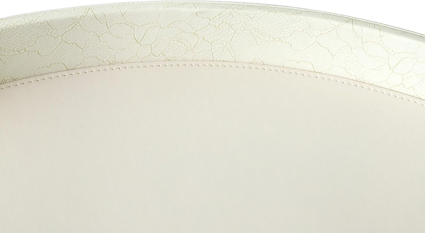 HofferRuffer Round Serving Tray 20'', Elegant Faux Leather Circle Ottoman Table Tray, Serve Tea Coffee Breakfast in Bedroom Living Room Kitchen (Brown)