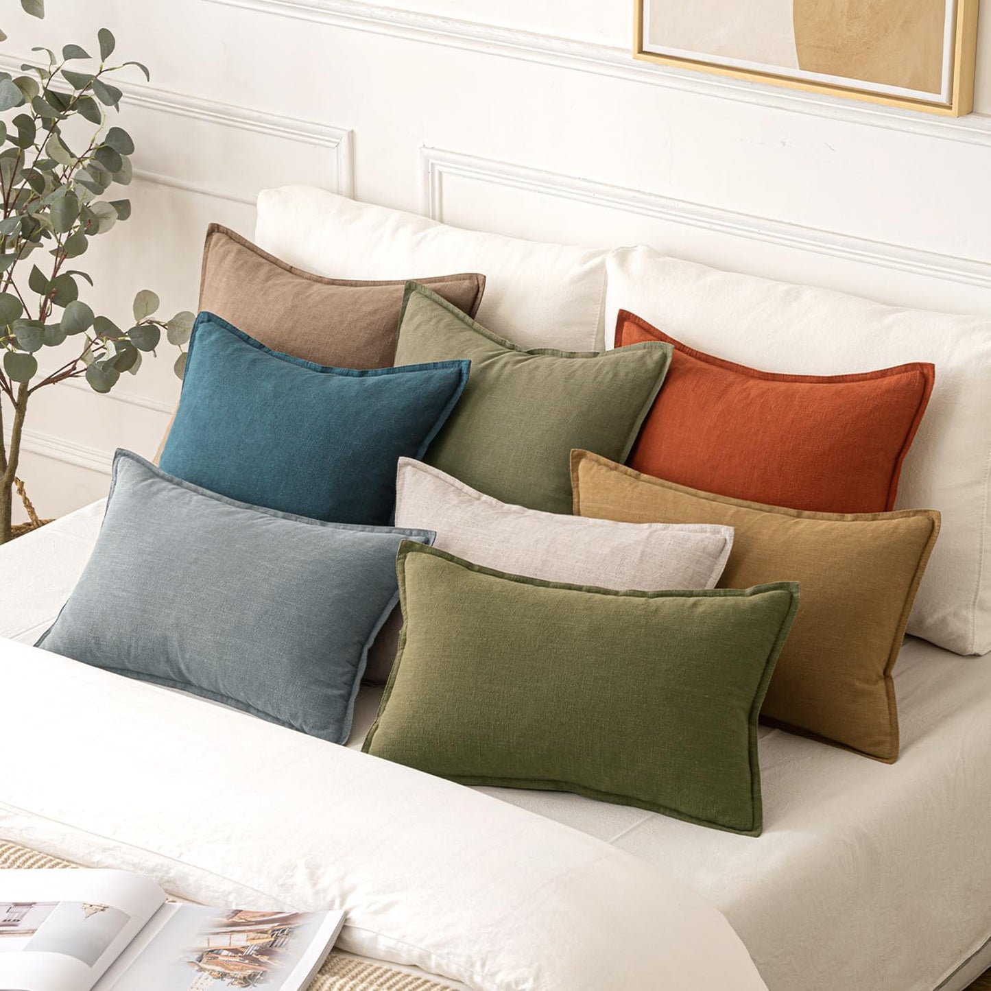 MIULEE Decorative Linen Euro Sham Pillow Covers 26x26 Cream White Boho Farmhouse Neutral Couch Throw Pillows for Bed Pack of 2 Accent Modern Pillowcase Sofa Livingroom Home Decor