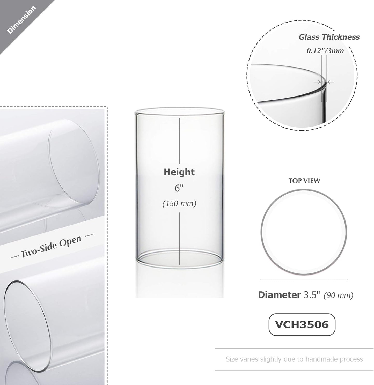 WGVI Hurricane Candle Holder Sleeve, Wide 4", Height 8", Clear Glass Cylinder Candleholder, Chimney Tube, Open Ended Candle Shade, 1 Piece - Colors B