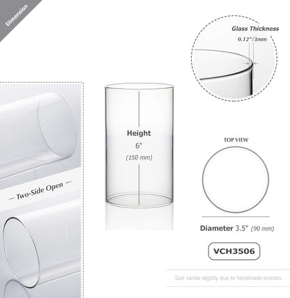 WGVI Hurricane Candle Holder Sleeve, Wide 4", Height 10", Clear Glass Cylinder Candleholder, Chimney Tube, Open Ended Candle Shade, 1 Piece - Colors B