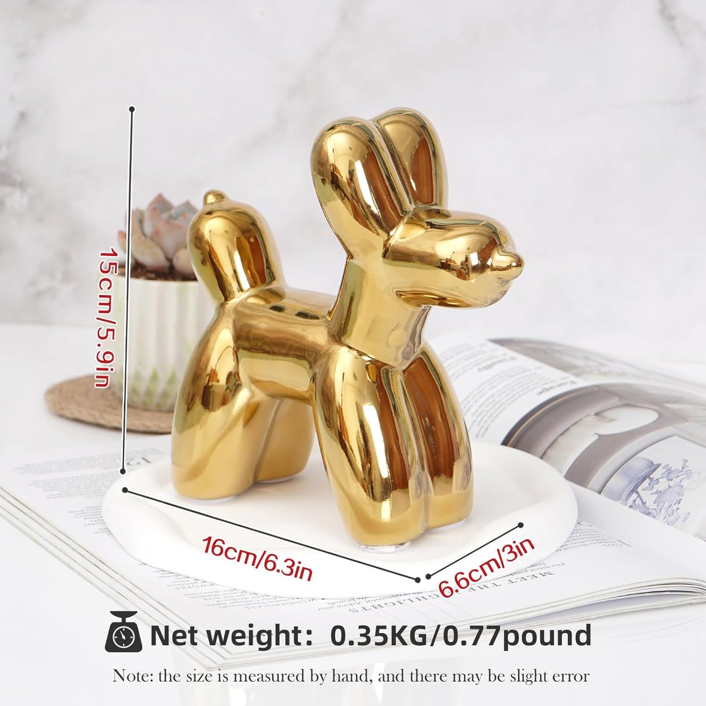 Notakia Cute Ceramics Balloon Dog Statue Crafts Gold Living Room Desktop Decorations,Handmade Modern Small Ceramic Animal Statue Ornament Gold Home Decor Accents
