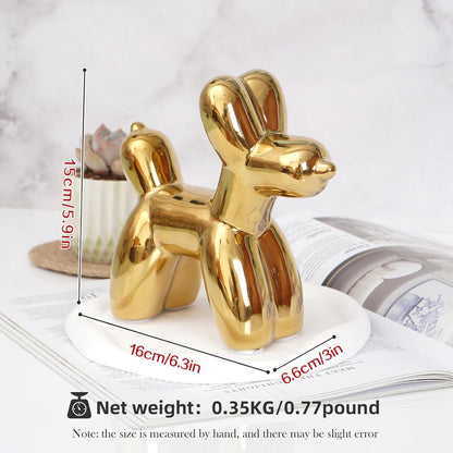 Notakia Cute Ceramics Balloon Dog Statue Crafts Gold Living Room Desktop Decorations,Handmade Modern Small Ceramic Animal Statue Ornament Gold Home Decor Accents