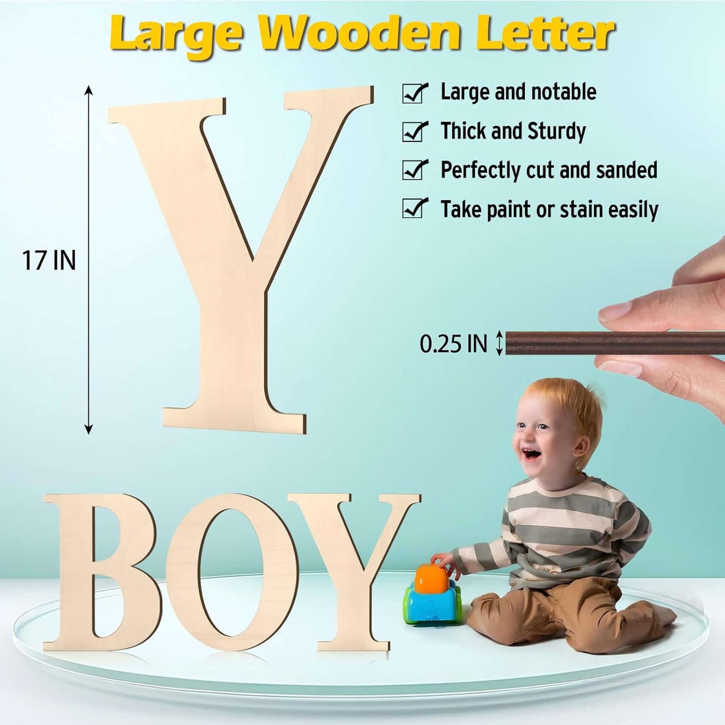 17 inch Large Wooden Sign & for Wall Decor, Big Wood Symbol &, Giant Paintable Blank Wooden Shapes for Crafts, Unfinished Wood Cutouts for Birthday Party, Rustic Wedding, Christmas Decor, Baby Shower
