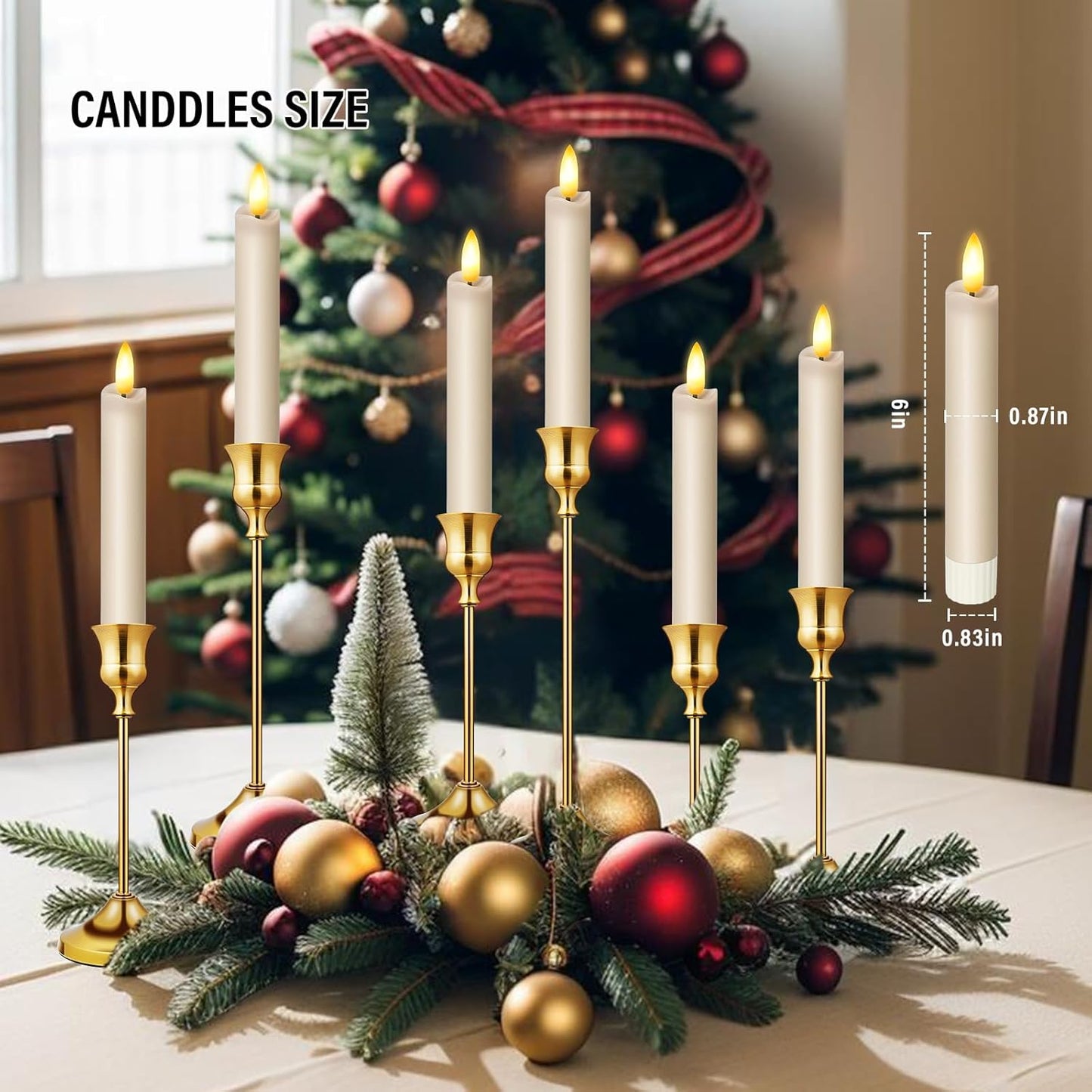 KSWING Upgraded Real Wax Short LED Flameless Taper Candles with Remote, 6 PCS White Candlesticks Battery Operated 3D Flickering - 6" Realistic Fake Candle Sticks for Home/Wedding/Fireplace Xmas Decor