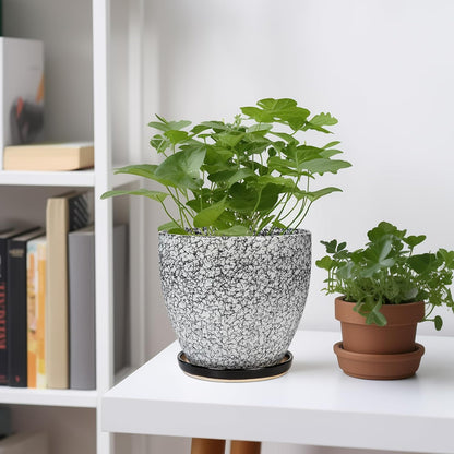 10 Inch Ceramic Planter Pot Round Plant Pot for Indoor Plants Outdoor Large Flower Pot with Drainage Hole and Saucer Blue