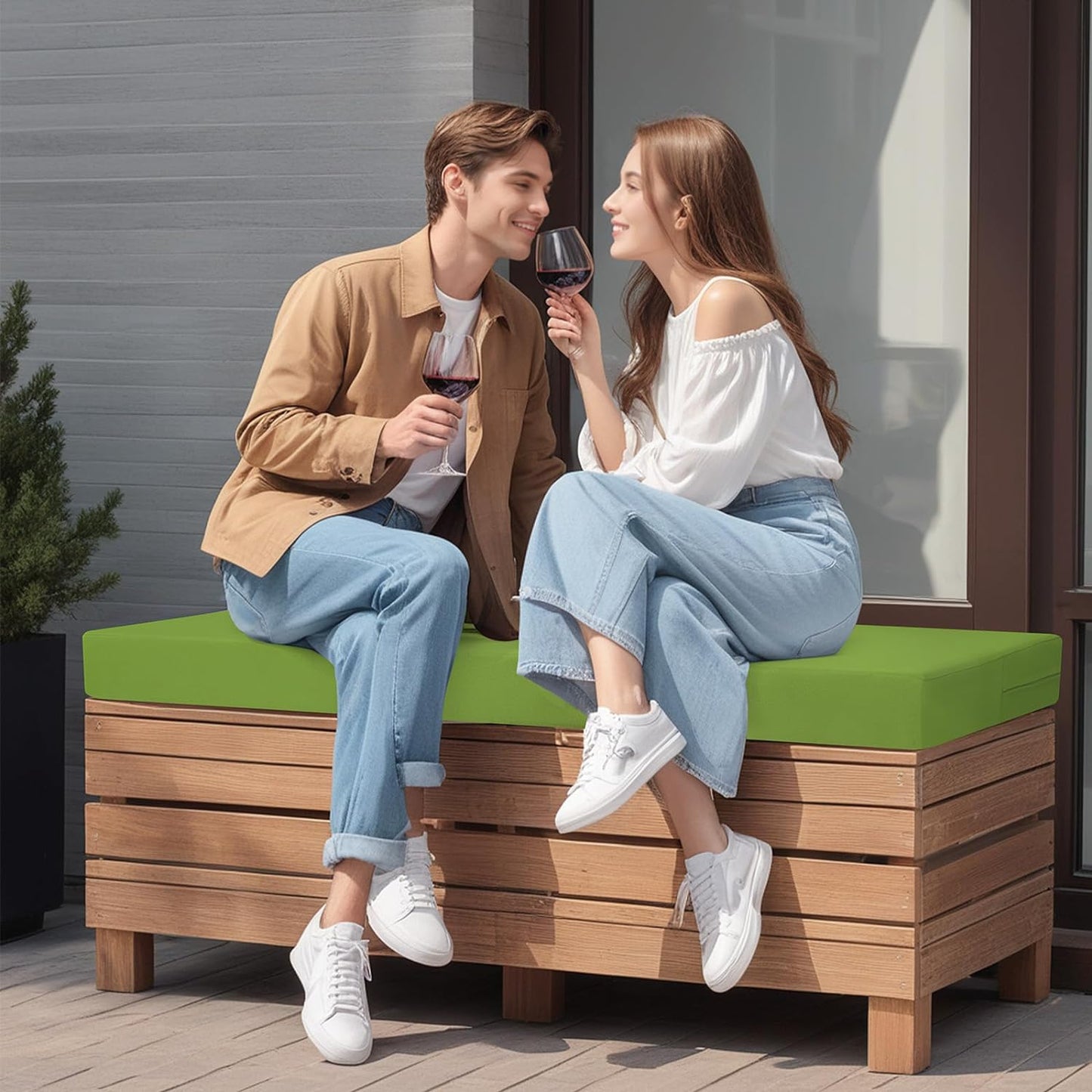 idee-home Outdoor Bench Cushion Waterproof, Bench Cushions for Outdoor Furniture, Patio Porch Swing Replacement Seat Pad with Ties for Garden Backyard, 48 x 18 Inch Red