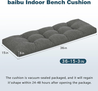 baibu 36 Inch Memory Foam Bench Cushion, Dual-Layer Patent Design Non-Slip Indoor Bench Cushion with Ties, 36x15x3Inch, Beige