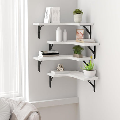 ROMGUAR CRAFT Corner Floating Shelves Wall Mounted Set of 4, Rustic Wood Storage Display Shelves for Home Decor, Bathroom, Kitchen, Bedroom, Living Room, Office (Black)