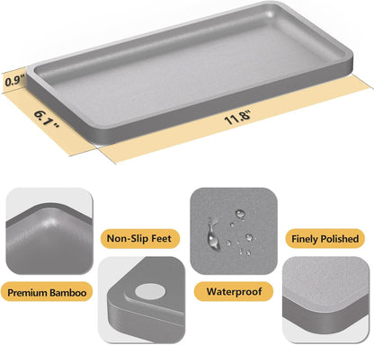 Bathroom Vanity Tray for Countertop - Bamboo Organizer Tray for Dresser Tops, Toilet, Perfume Small Decorative Tray Wood Tray for Home Decoration 11.81” L x 6.1” W x 0.79” H Black