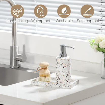 Luxspire Bathroom Vanity Tray, 8 x 4 inch Resin Kitchen Sink Tray for Soap Dispenser Bathroom Countertop Organizer Plate Holder for Perfume Soap Towel Bathroom Accessories, Mini, White Marble