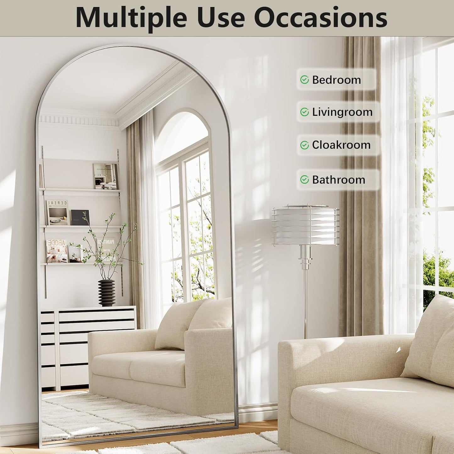 57" x 20" Arched Full Length Mirror - Wall Mounted/Floor Mirror Aluminum Alloy Frame Full Body Mirrors for Bathroom Living Room Bedroom and Entryway,Black