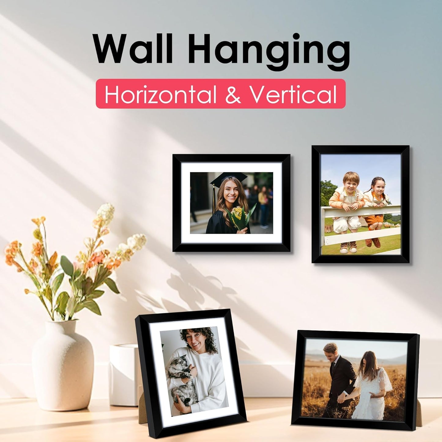 FIXSMITH 10 Pack Picture Frames Collage Wall Decor for Mounting or Tabletop Display, Gallery Wall Frame Set with Two 8x10 Black Frames, Four 5x7 Frames and Four 4x6 Frames, Multi-Pack Photo Frame Set