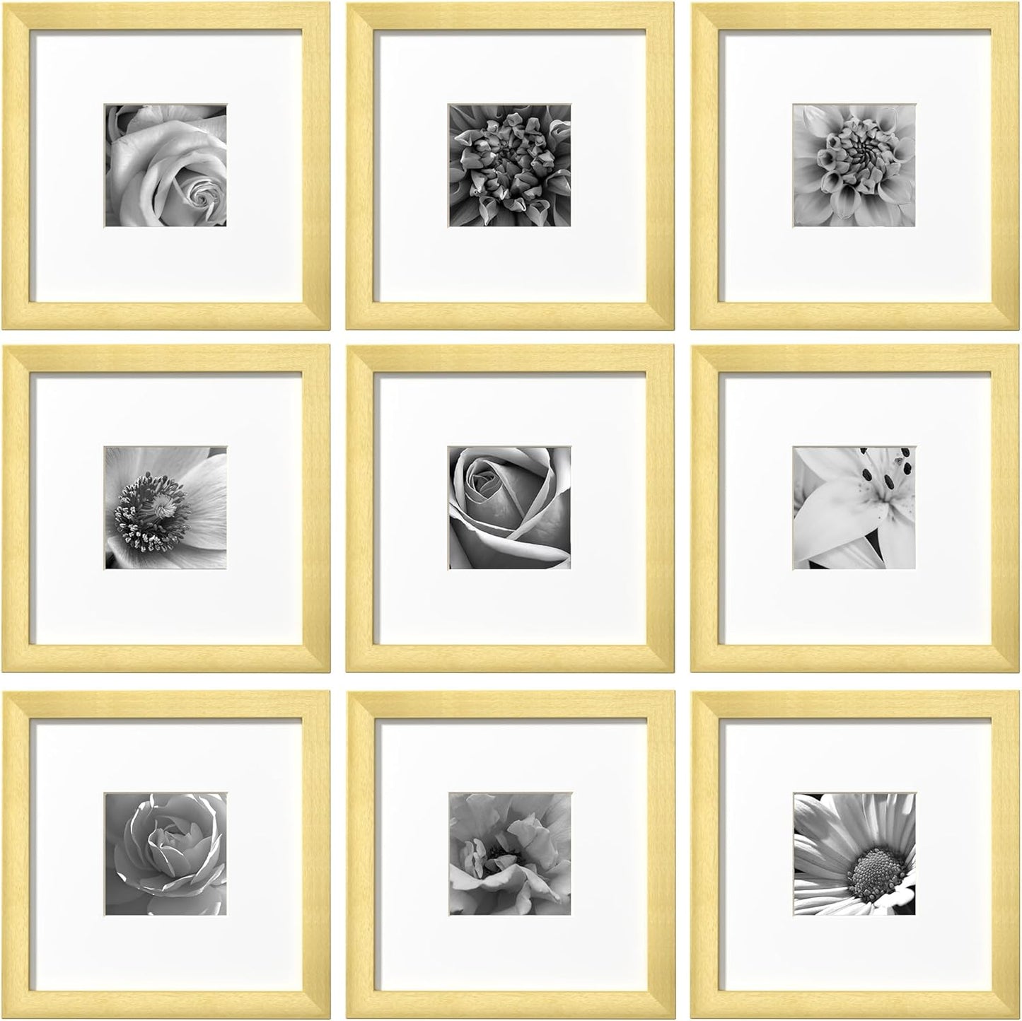 eletecpro 12x12 Picture Frames Set of 9 with Clear Acrylic Cover, Display 8x8 Photos with Mat or 12x12 Without, Classic and Sturdy Square Collage Gallery Wall Decor, Easy Wall Mount, Black