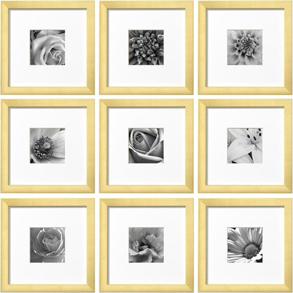 eletecpro 12x12 Picture Frames Set of 9 with Clear Acrylic Cover, Display 8x8 Photos with Mat or 12x12 Without, Classic and Sturdy Square Collage Gallery Wall Decor, Easy Wall Mount, Black