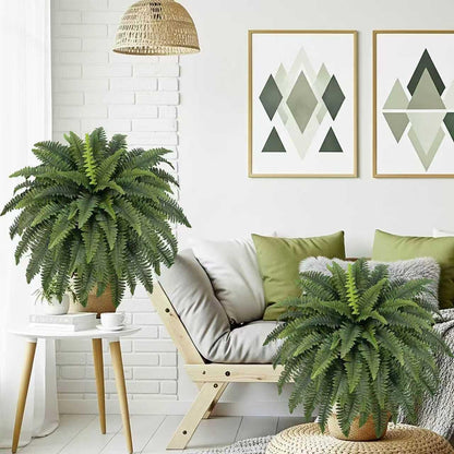 FOREST PRINCE 35" Ferns Artificial Bush Plants Large, 2 Artificial Boston Ferns with 39 Fronds for Outdoors Home Decor