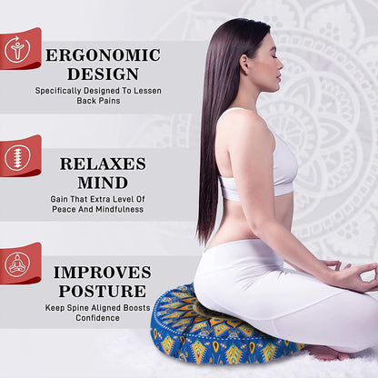 Mandala Meditation Cushion, Boho Meditation Mat, Meditation Pillows for Sitting on Floor, Cushions for Sitting in Home and Outdoor, Square Floor Pillow Cushion Seating for Yoga Accessories 22'' X 22''