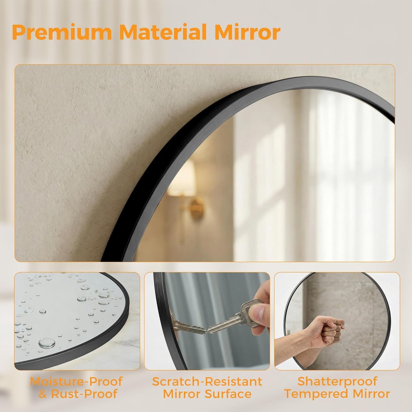 OLIXIS Arched Bathroom Mirror for Over Sink, 34x32 Inch Wall Mirror Arched Rounded Rectangle, Modern Wall Mount Vanity Mirror with Matte Metal Deep Framed, for Home Decor, Living Room, Black