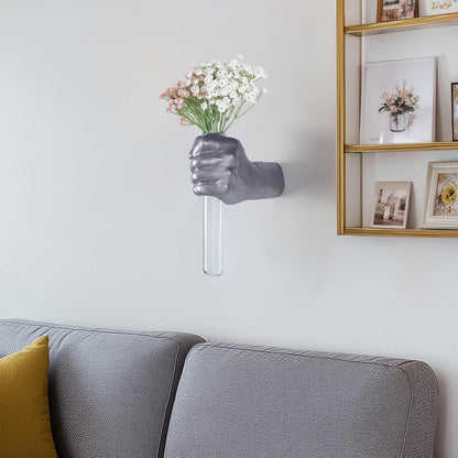Gold Wall Sculptures, Hand Vases Home Decor, Wall Mount Art Sculpture, Unique Wall Art Statue, Funky Flower Vase Decorations, Modern Eclectic Hanging Decor,Glass Test Tube Vase