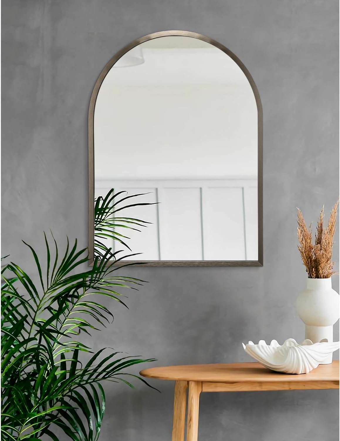 Black Arched Wall Mirror Aluminum Alloy Frame Bathroom Mirror Brushed Metal Vanity Wall Mounted Mirror for LivingRoom Bedroom Entryway Room Home Decor 16"x12"