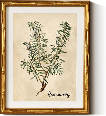 InSimSea Gold Bamboo Framed Canvas Wall Art, Retro Blue Hydrangea Botanical Prints, Antique Flowers Picture Frame with Mat, Victorian Home Wall Decor for Kitchen Living Room Bedroom, 11x14inch