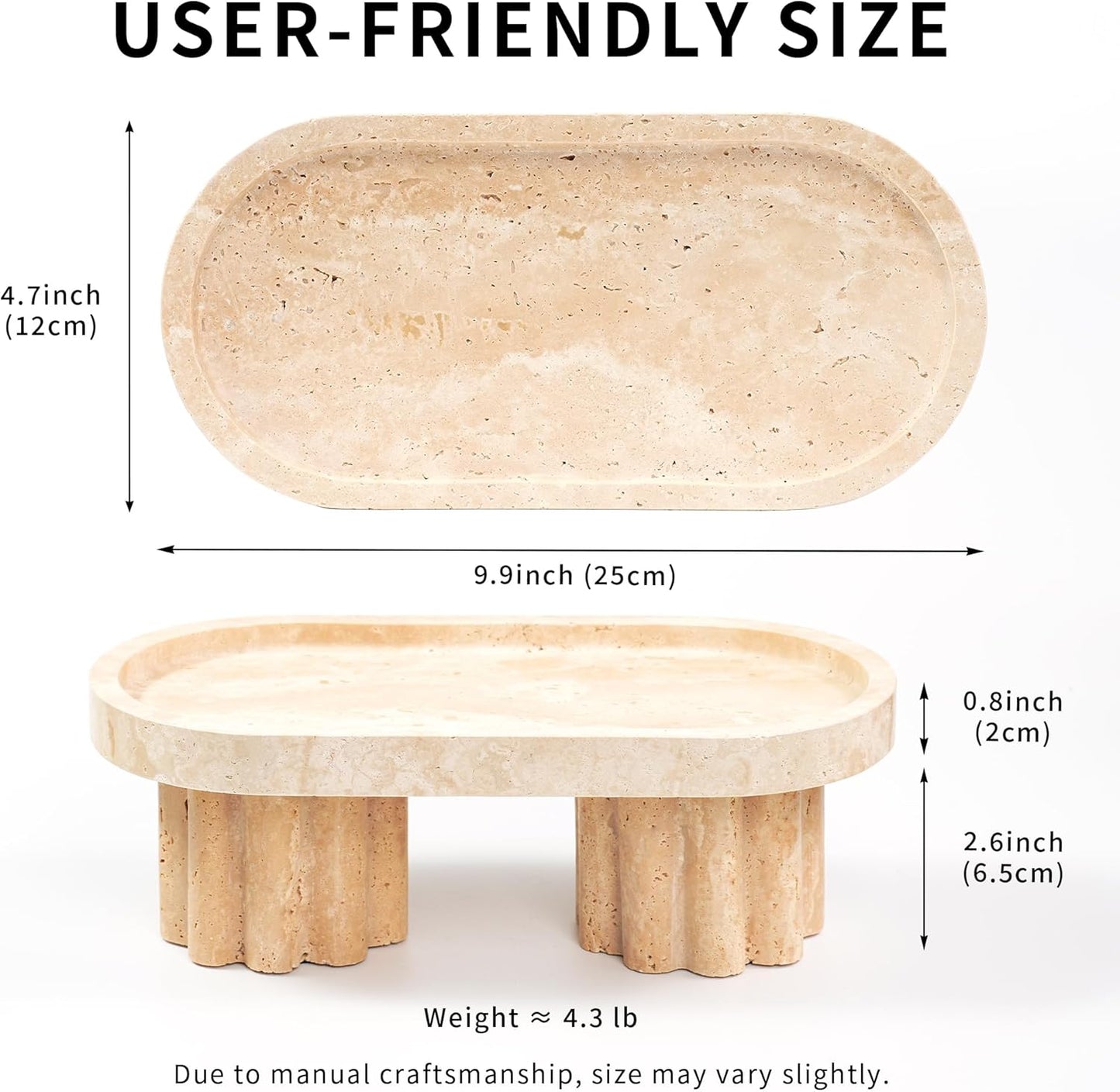 Marble Perfume Tray with Legs - Oval Decorative Stone Pedestal for Bathroom Vanity Coffee Table Kitchen Countertop, Footed Jewelry Candle Organizers Catchall Plate Riser with Scalloped Feet
