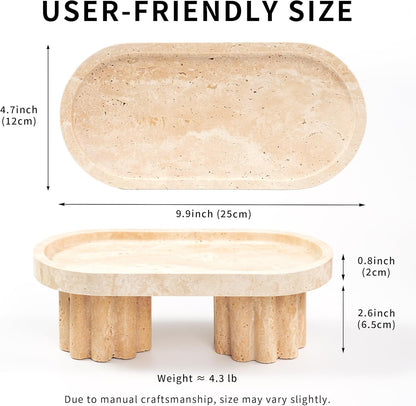 Marble Perfume Tray with Legs - Oval Decorative Stone Pedestal for Bathroom Vanity Coffee Table Kitchen Countertop, Footed Jewelry Candle Organizers Catchall Plate Riser with Scalloped Feet