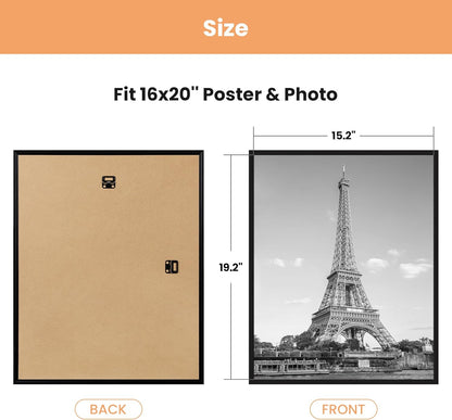upsimples 18x24 Picture Frame Black 3 Pack, Scratch-Proof Poster Frames 18 x 24 for Photo Gallery - Slide-In Strips, Horizontal or Vertical Wall Mounting