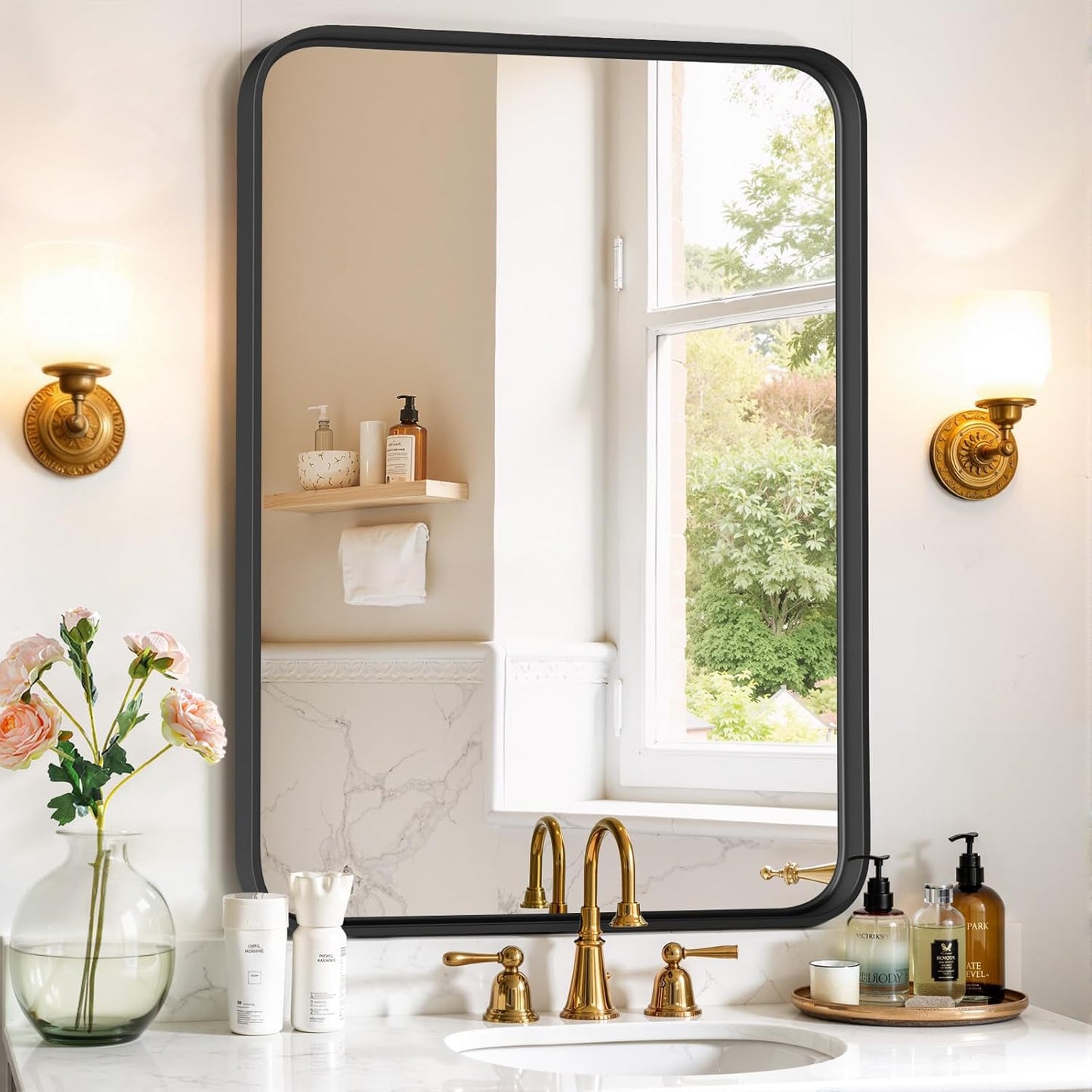 Round Wall Mirror 30 Inch Gold Vanity Mirror with Metal Frame, Modern Circle for Bathroom, Entryway, Bedroom, Living Room, Wall Mounted Decorative Mirrors