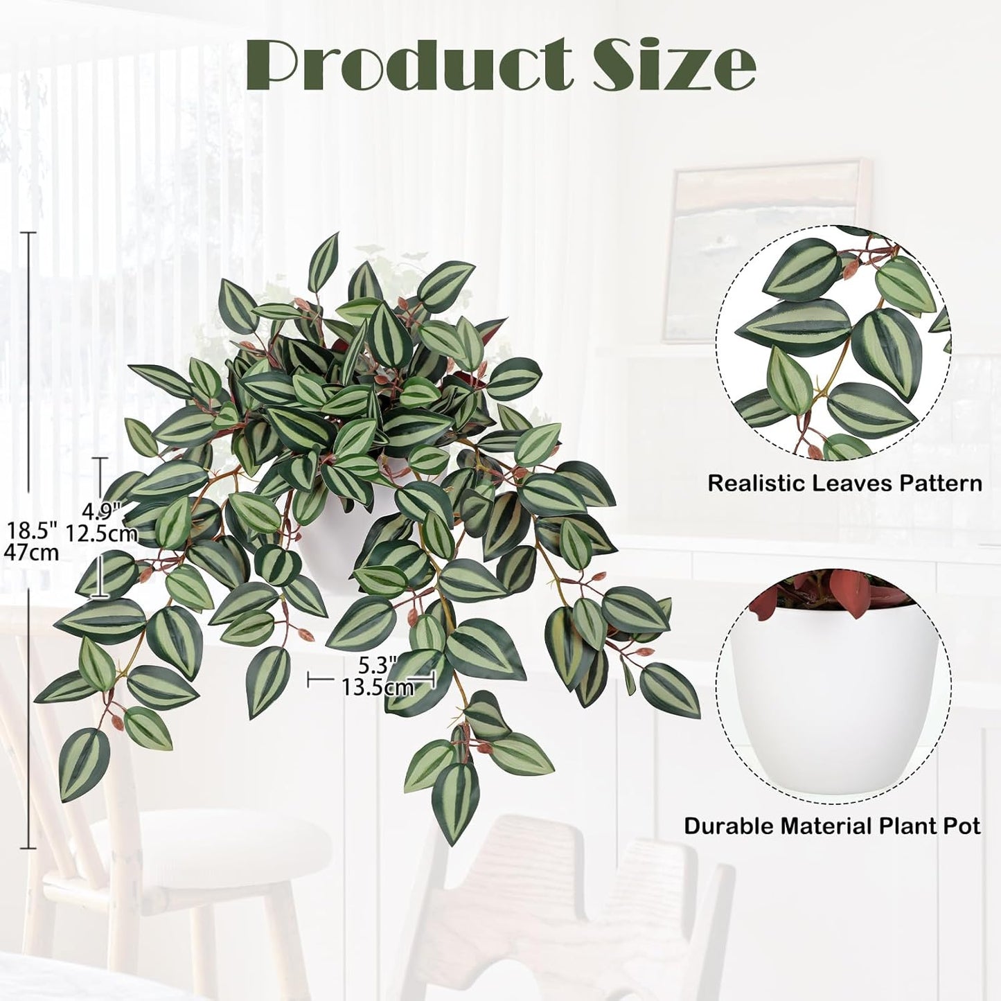 Briful Artificial Plants Indoor Fake Potted Silk Plants Faux Watermelon Peperomia Draping Plant for Home Office Bathroom Shelf Cabinet Tabletop Decoration(Green - 1 Pack)