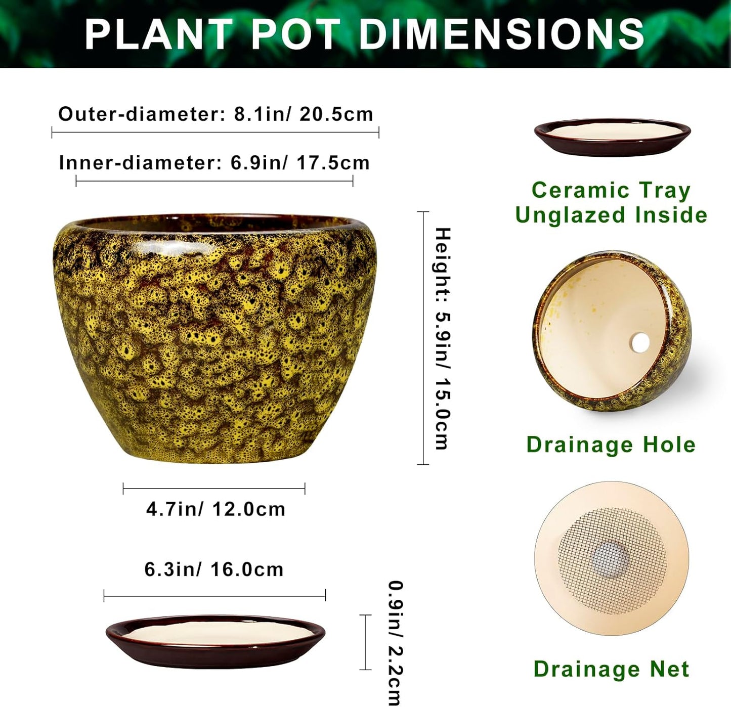 6 Inch Plant Pot - Ceramic Pots for Plants with Drainage Hole and Saucer, Round Succulent Planter Indoor Outdoor, Modern Flower Pot for Snake Plants, Home Decor, Gifts for Plant Lover, Blue