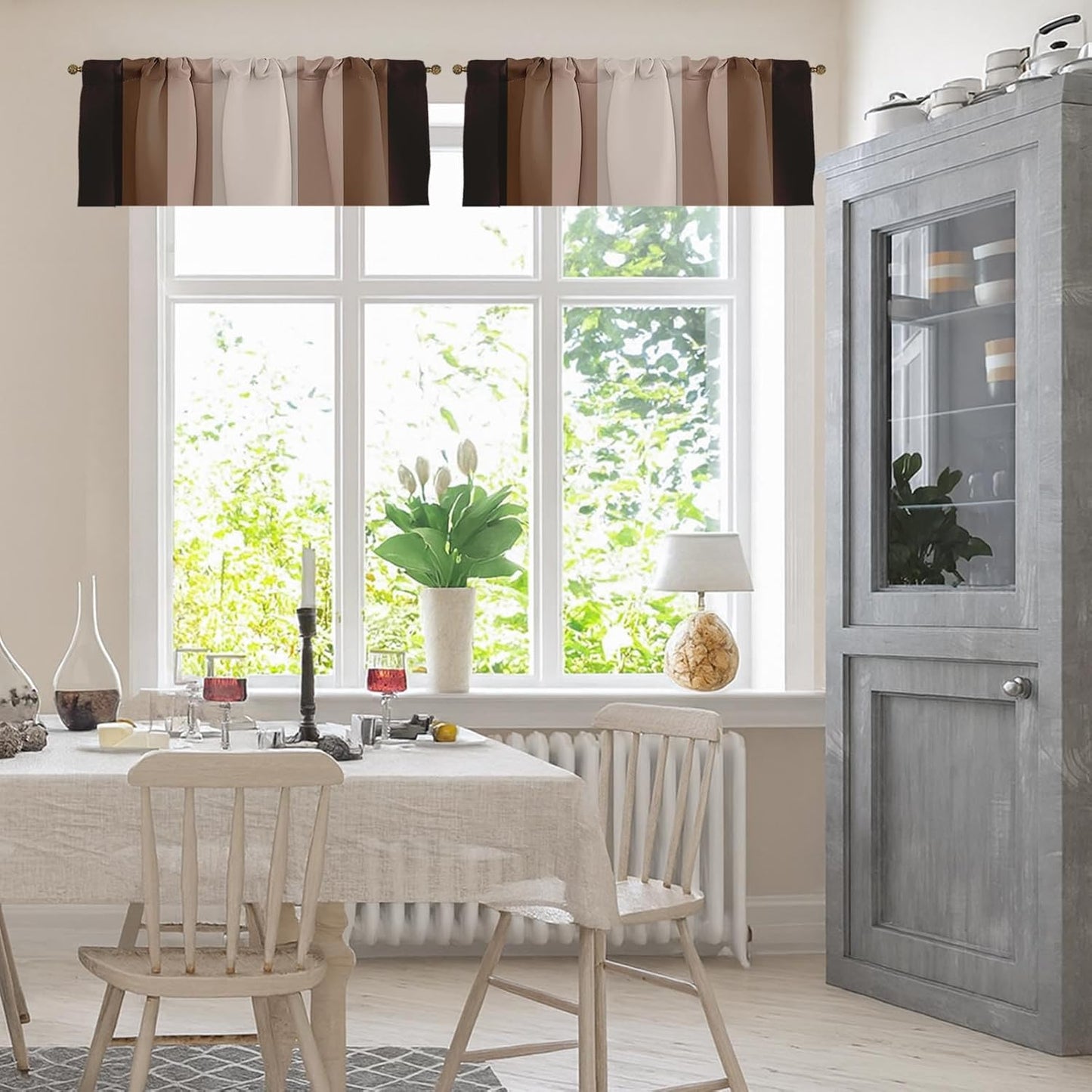 Emvency 2 Pack Dark Grey Valances Window Treatments, Gray Striped Abstract Blackout Drapes Adjustable Curtain for Windows Living Room Kitchen Over Sink, 52x18 Inch Rod Pocket Valances