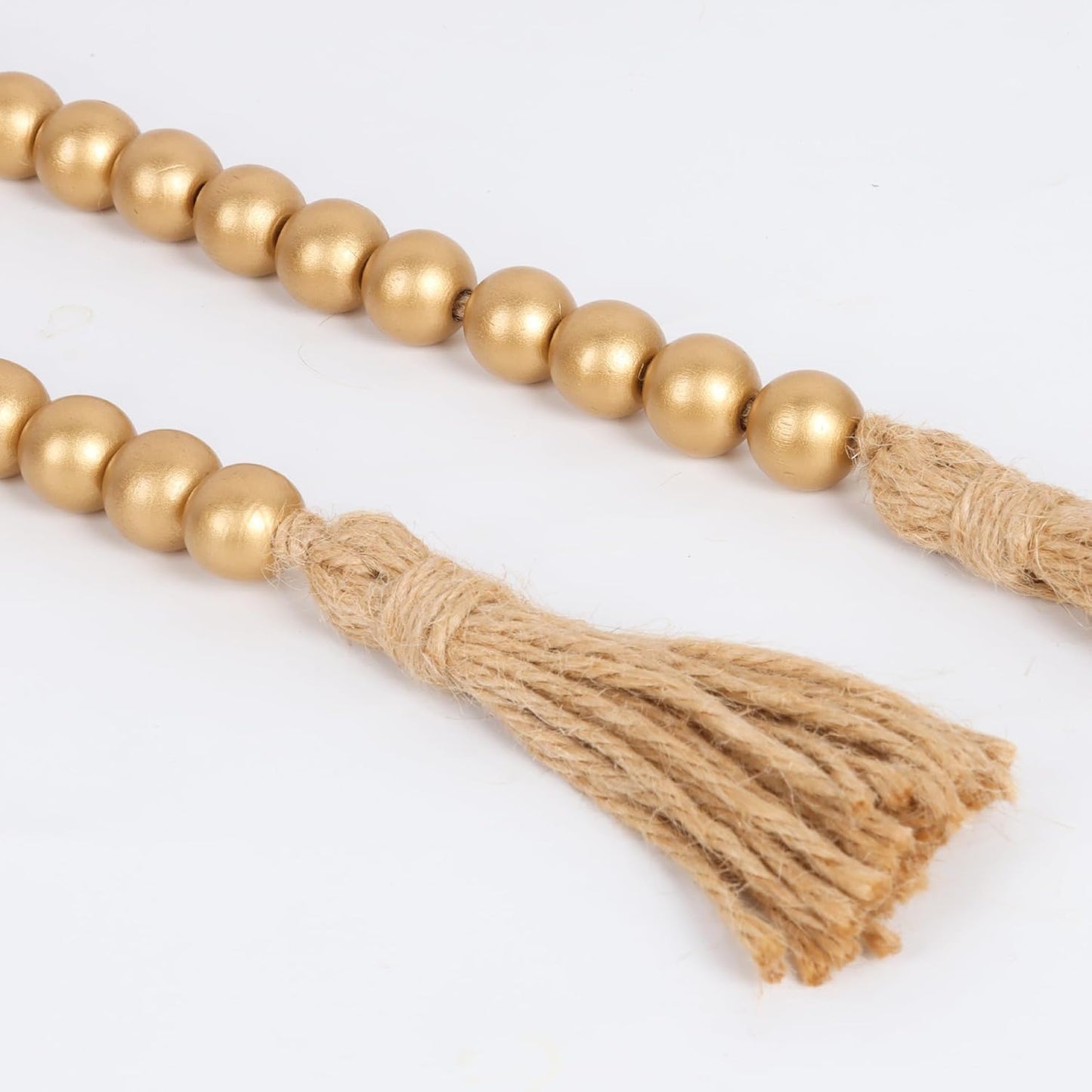 58in Wood Bead Garland with Tassels, Farmhouse Rustic Country Decor Prayer Boho Wall Hanging Decoration (Nature)