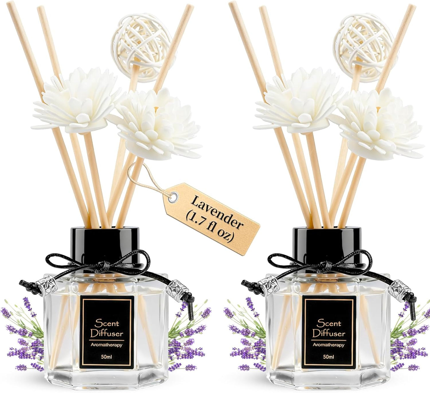 TonJin 2PCS Jasmine Reed Diffuser Set 1.7 fl oz with 6 Scent Sticks, Exotic Floral Home Fragrance, Natural Scented Oil Sticks for Bathroom, Living Room & Bedroom | Non-Toxic Air Freshener