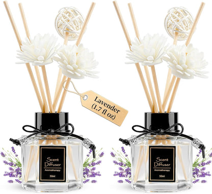 TonJin 2PCS Jasmine Reed Diffuser Set 1.7 fl oz with 6 Scent Sticks, Exotic Floral Home Fragrance, Natural Scented Oil Sticks for Bathroom, Living Room & Bedroom | Non-Toxic Air Freshener