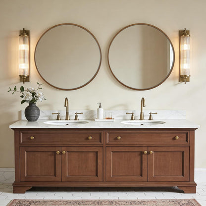 WallBeyond Wood Round Mirror with Wood Frame 24 inch Circle Wall Mirror for Bathroom Round Wall Mirror for Wall Decor, Vanity, Entryway Living Room (Walnut)