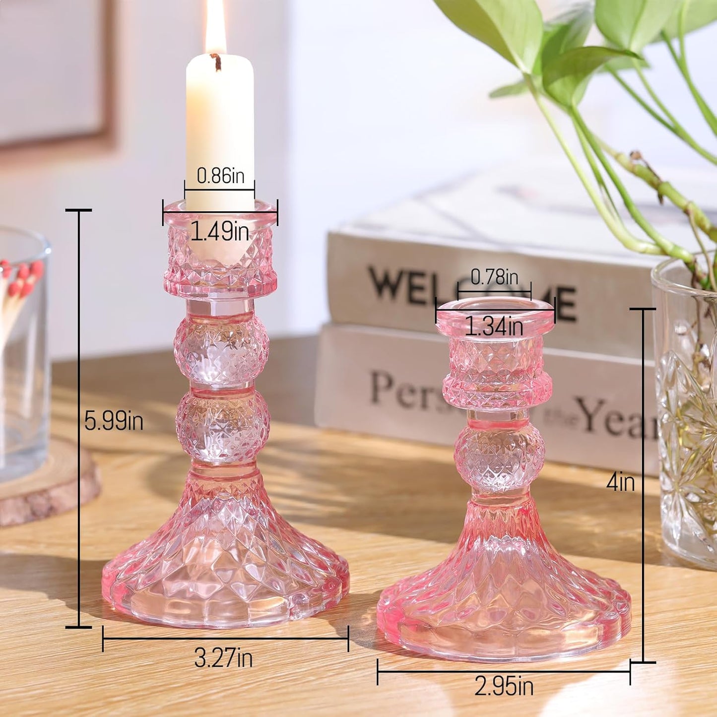 DARJEN 6Pcs Gold Candlestick Holders Set - 4" H & 5" H Striped Taper Candle Holders Bulk, Glass Candle Holders for Wedding, Festival, Party, Table Centerpiece, Gifts