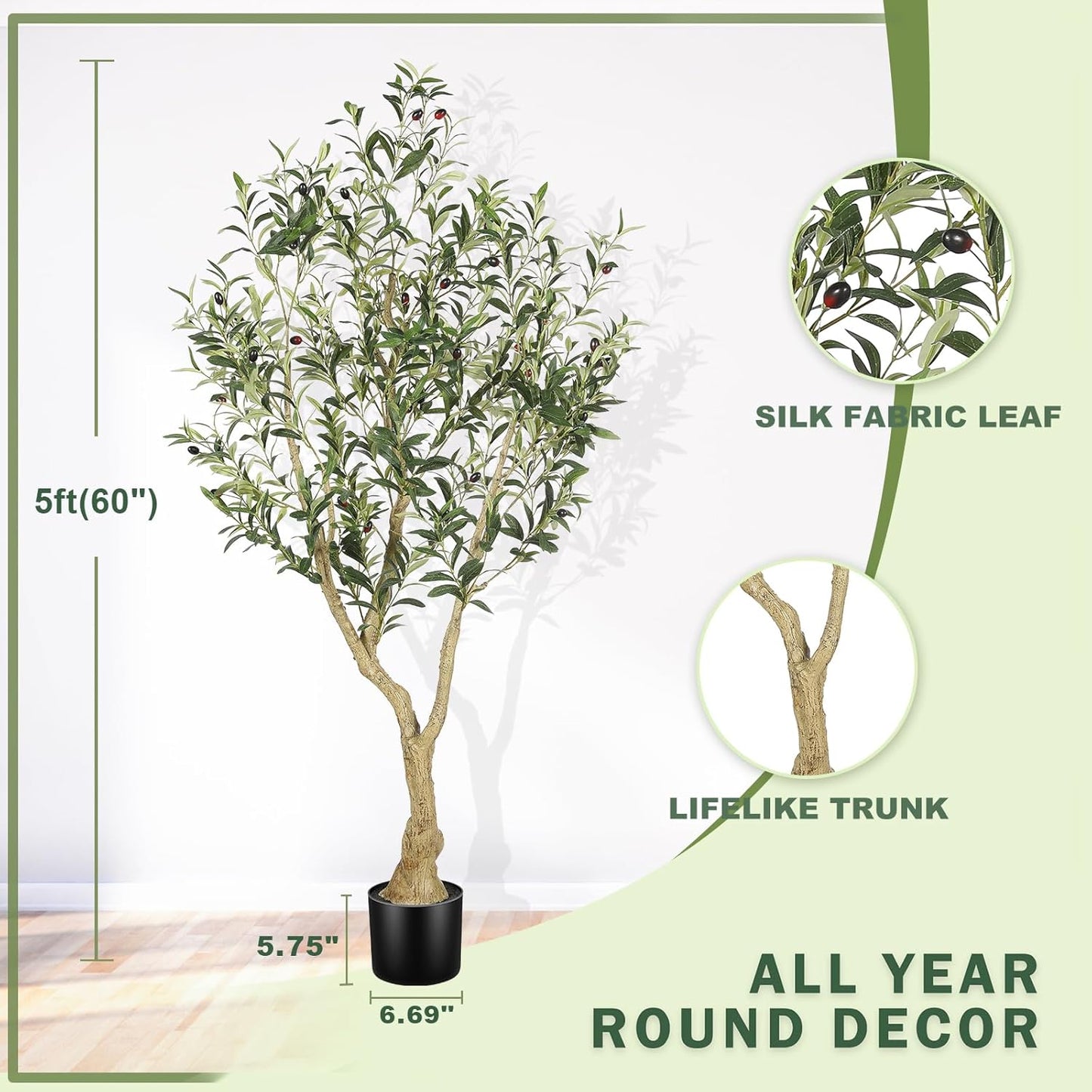 LYERSE Olive Trees Artificial Indoor - Faux Olive Tree 7ft with Large Olive Branches and Lifelike Fruits - Fake Olive Tree for Modern Home Office House Living Room Decor